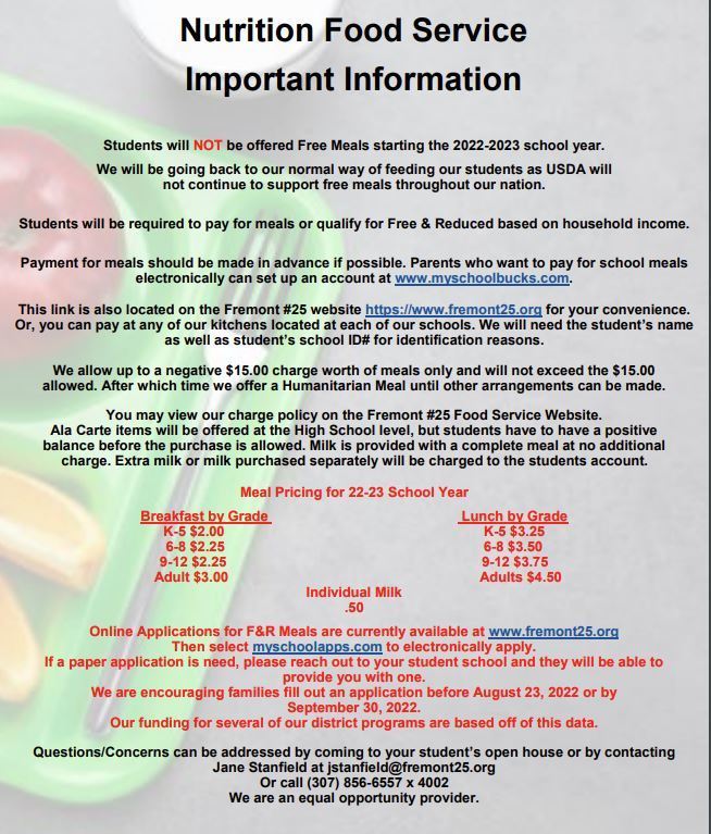 Food Service Important Information