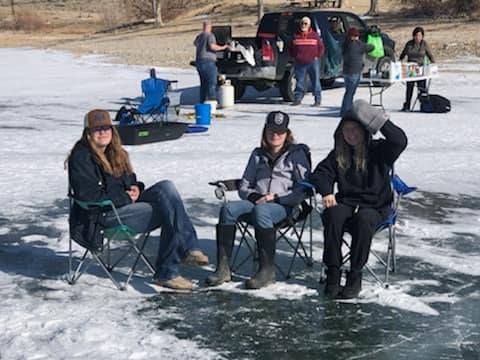 Student ice fishing