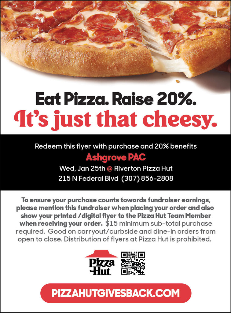 Pizza Hut flyer for Ashgrove PAC fundraiser